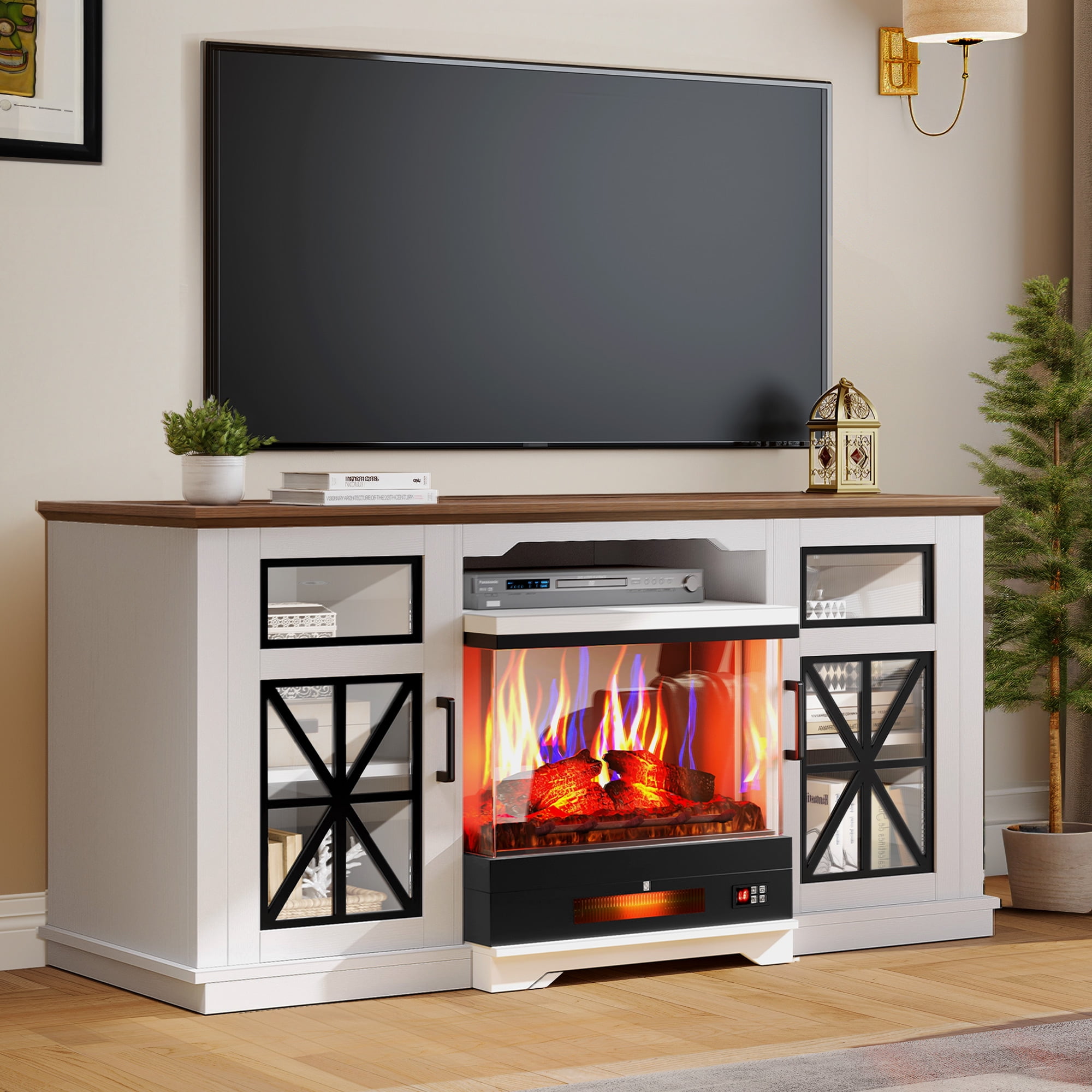 Dextrus Fireplace TV Stand for TVs up to 65'' w/Glass Doors, Highboy