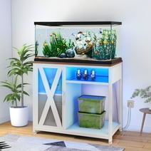 Dextrus Fish Tank Stand Metal Aquarium Stand with Power Outlets & LED Light and Cabinet, for 40-50 Gallon Aquarium Bearable 880LBS Capacity, White