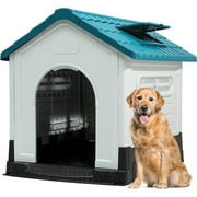 Dextrus Folding Large Dog House Outdoor Plastic Doghouse with Adjustable Skylight and Elevated Base Water Resistant Pet House for Small, Medium, and Large Dogs