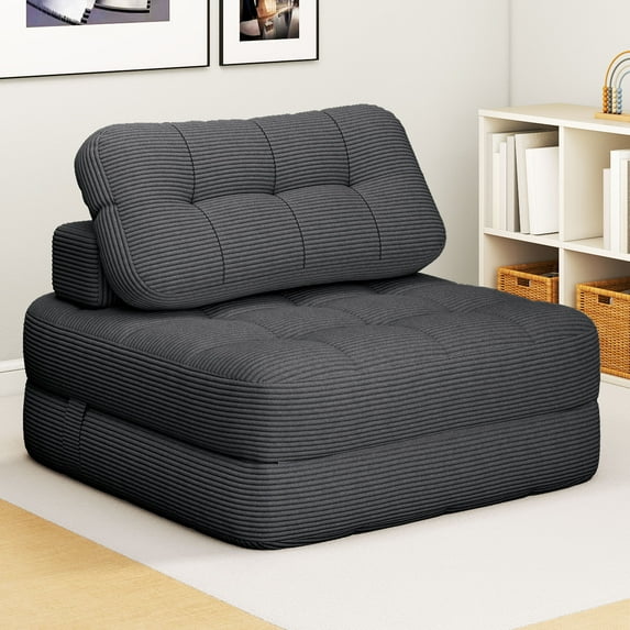 Dextrus Folding Sofa Bed Chair, Convertible Floor Sleeper with Pillow & Back Support, Dark Gray