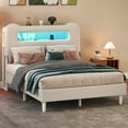 thumbnail image 1 of Dextrus Full Bed Frame with LED Headboard, Charging Ports, Storage Shelf, Boucle Upholstery, No Box Spring Needed, Cream, 1 of 10
