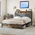thumbnail image 1 of Dextrus Full Size Bed Frame with Charging Station, Upholstered Platform Metal Bed, Brown and Gray, 1 of 8