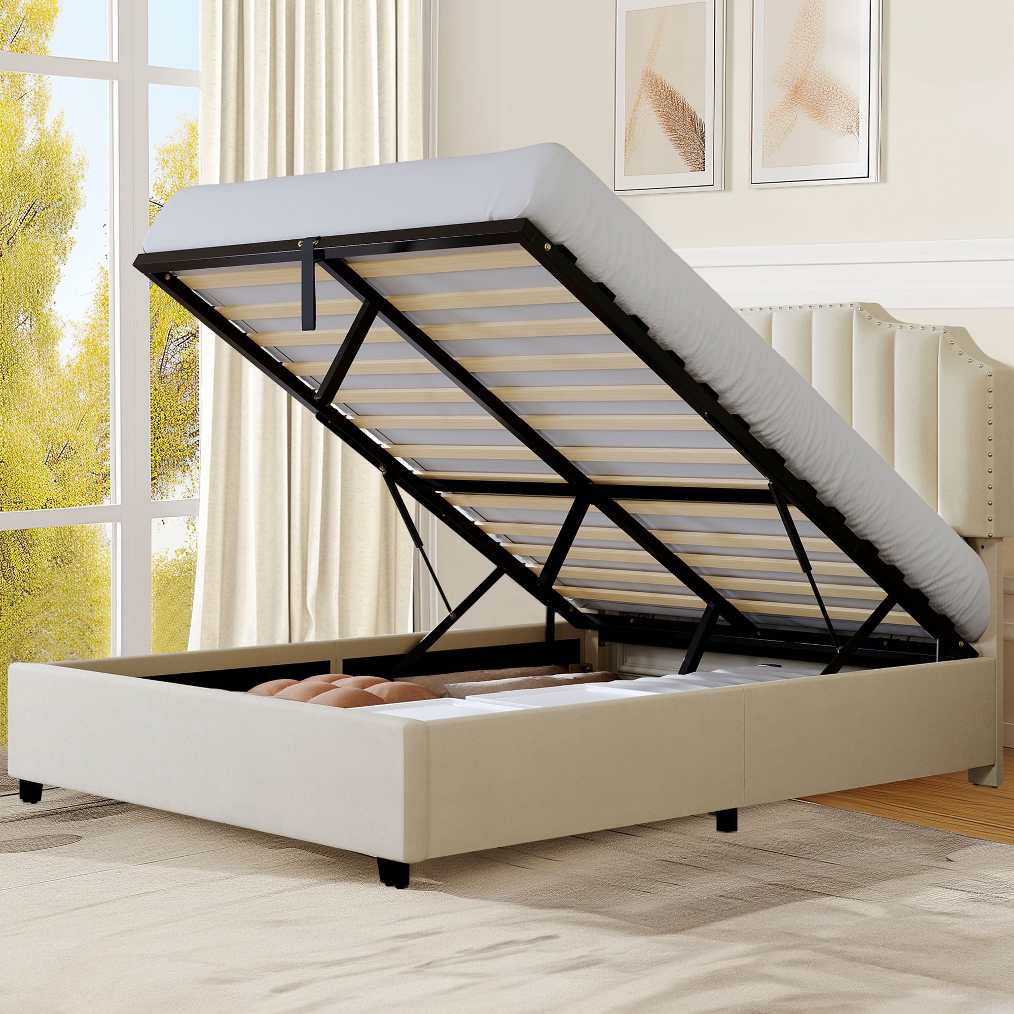 DEXTRUS Full Size Lift-up Storage Bed Frame with Adjustable Headboard ...