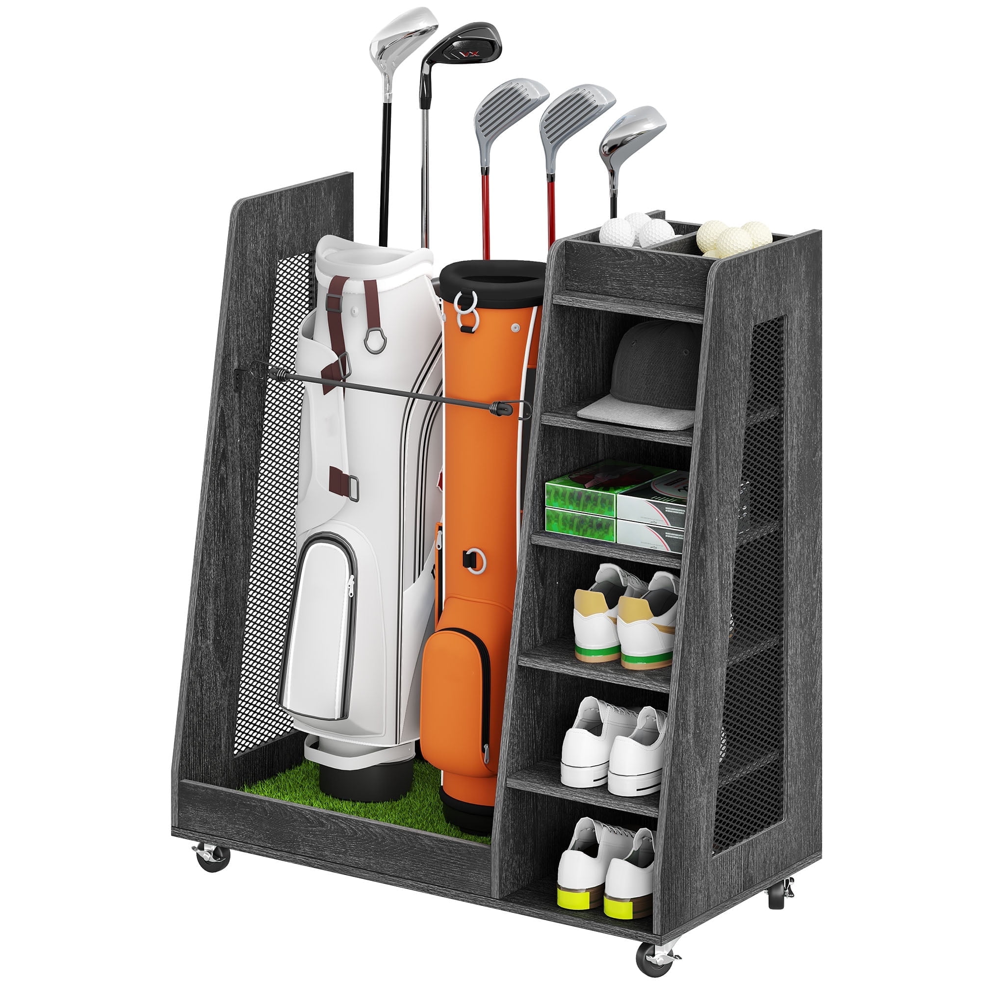 Dextrus Golf Bag Organizer Stand Holder with Wheels Golf Bags, Golf Clubs, Golf Balls and Golf Equipment Accessories, Garage Club and Shed