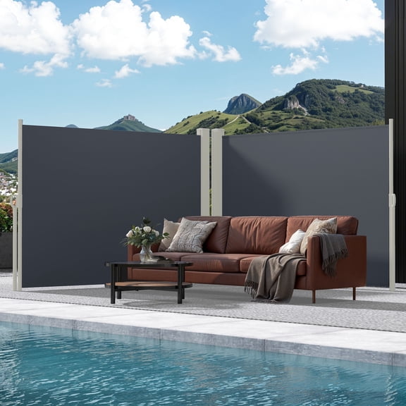 Dextrus Gray 118''X 63'' Expandable Side Shade Panel Privacy Barrier Water-resistant Sun Protection Screen Outdoor for Yard, Terrace, Veranda, Swimming Pools, Balcony