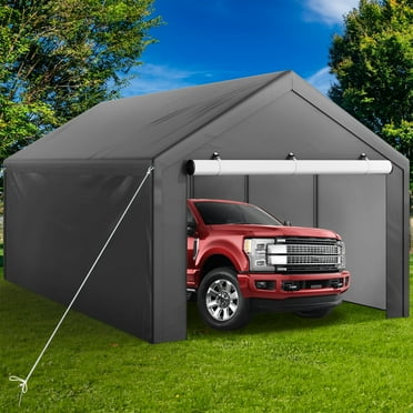 Dextrus Gray 12 x 20 FT Vehicle Shelter Portable Garage Tent Heavy-Duty Galvanized Structure Car Canopy with Detachable Side Panels, Boat Shelter