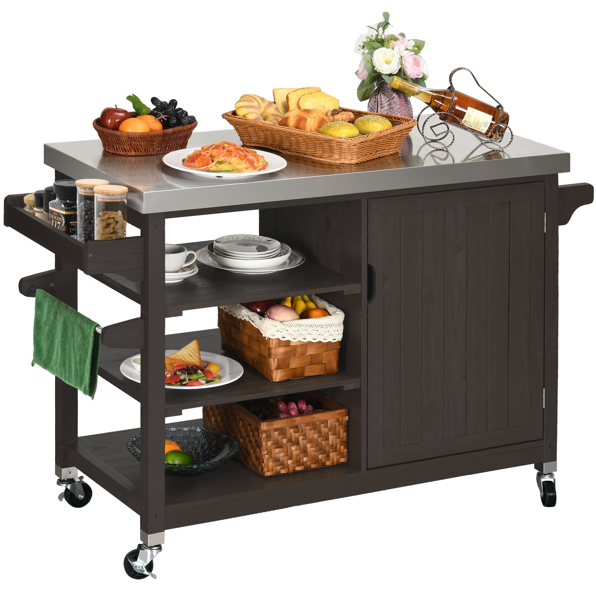 Dextrus Grill Carts Outdoor With Storage and Wheels, Solid Wood