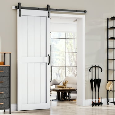 Dextrus H-Style Solid Core Barn Door with Installation Hardware Kit, White, 30 in x 84 in