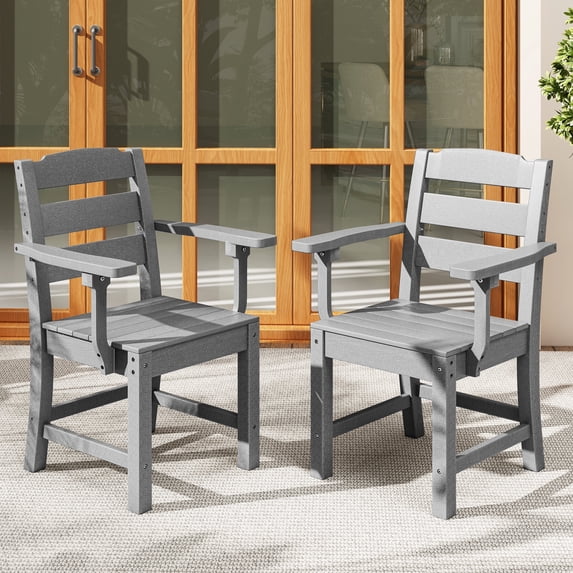 Dextrus HDPE Chairs Set of 2, Sturdy Patio Chair Bearing 330 lbs, All-Weather Outdoor Patio Chairs, Gray