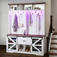 thumbnail image 1 of Dextrus Hall Tree with Coat Rack & Shoe Storage Bench, Farmhouse Farmhouse Entryway Storage Organizer with LED Light, White, 1 of 10