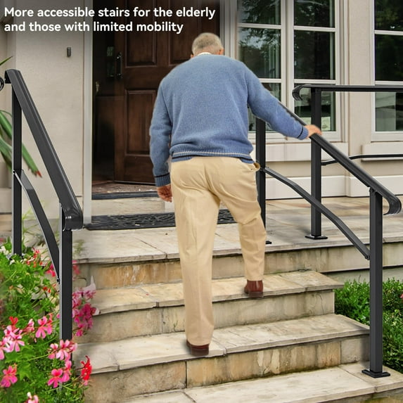Dextrus Handrails for Outdoor Steps, 2-3 Step Stair Railing Outdoor 39.4" Length Black, Porch Wrought Iron Railing Adjustable Angle Safety Handrails for Balconies, Parks, Residential Steps(1 Pack)