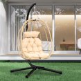 thumbnail image 1 of Dextrus Hanging Egg Chair with Stand Swing Chair Wicker Indoor Outdoor Hammock Egg Chair with Cushions 330lbs for Patio, Bedroom, Garden and Balcony, Beige, 1 of 5