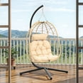 thumbnail image 1 of Dextrus Hanging Wicker Swing Chair with Stand & Cushions 330lbs for Patio, Bedroom, Garden and Balcony, Yellow, 1 of 10