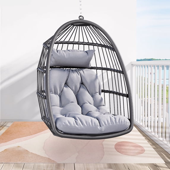 Dextrus Hanging Egg Chair Swing Chair Outdoor Patio Wicker Chair Swing Hammock Egg Chairs with Cushion 330lbs for Patio, Bedroom, Garden and Balcony, Dark Gray(Stand not Included)