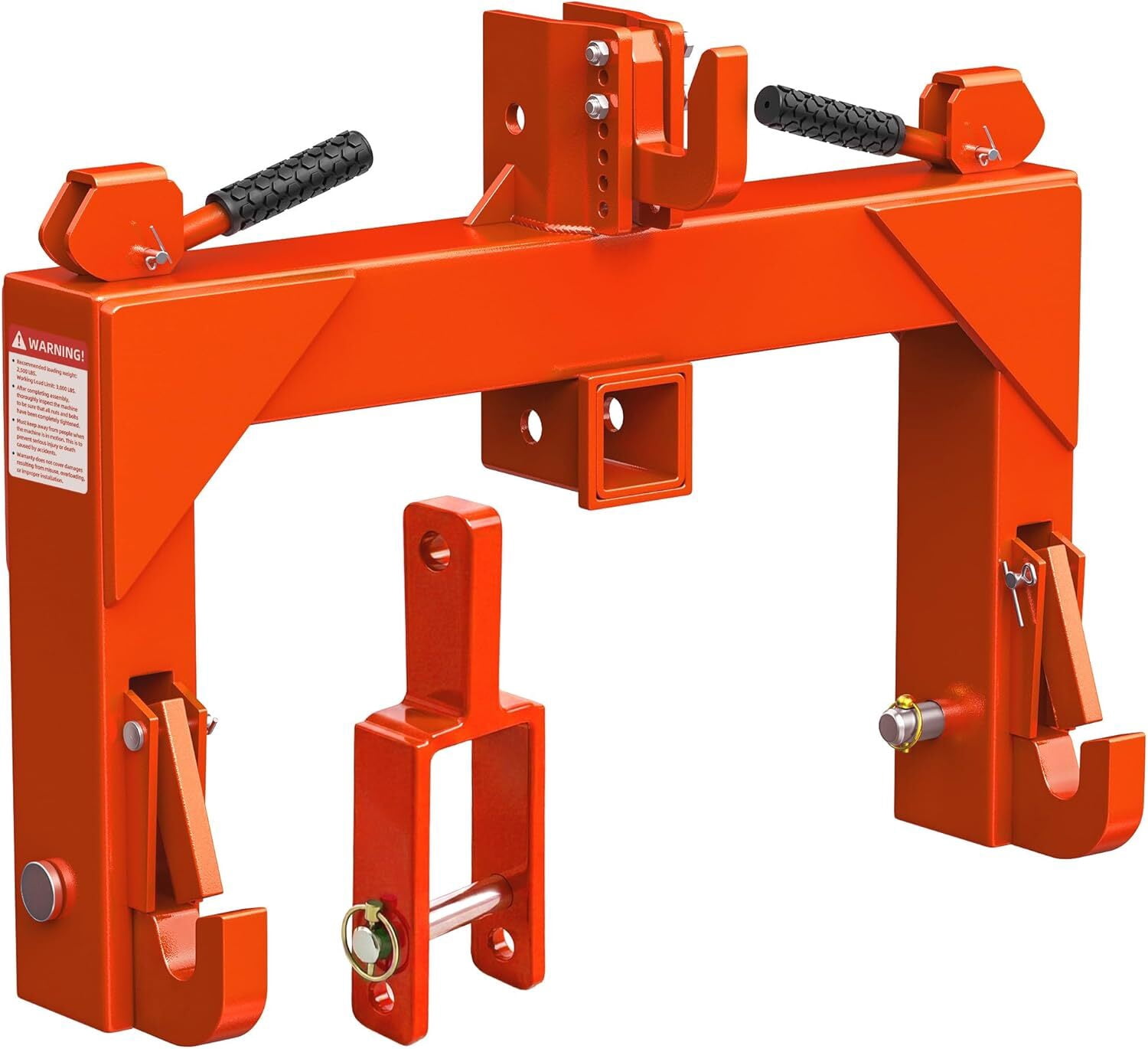 Dextrus Heavy Duty Category 1 Tractor 3 Point Quick Hitch, 3000 LBS Adjustable 5-Position Hook with Universal Adapter & 2 Inch Trailer Receiver, Orange