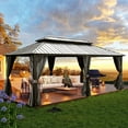thumbnail image 1 of Dextrus Heavy Duty Double Roof Hardtop Gazebo, Outdoor Galvanized Steel Hardtop with Netting and Curtains, Combined of Vertical Stripes Roof for Patio, Backyard, Deck, Lawns-12x18ft, Gray, 1 of 6