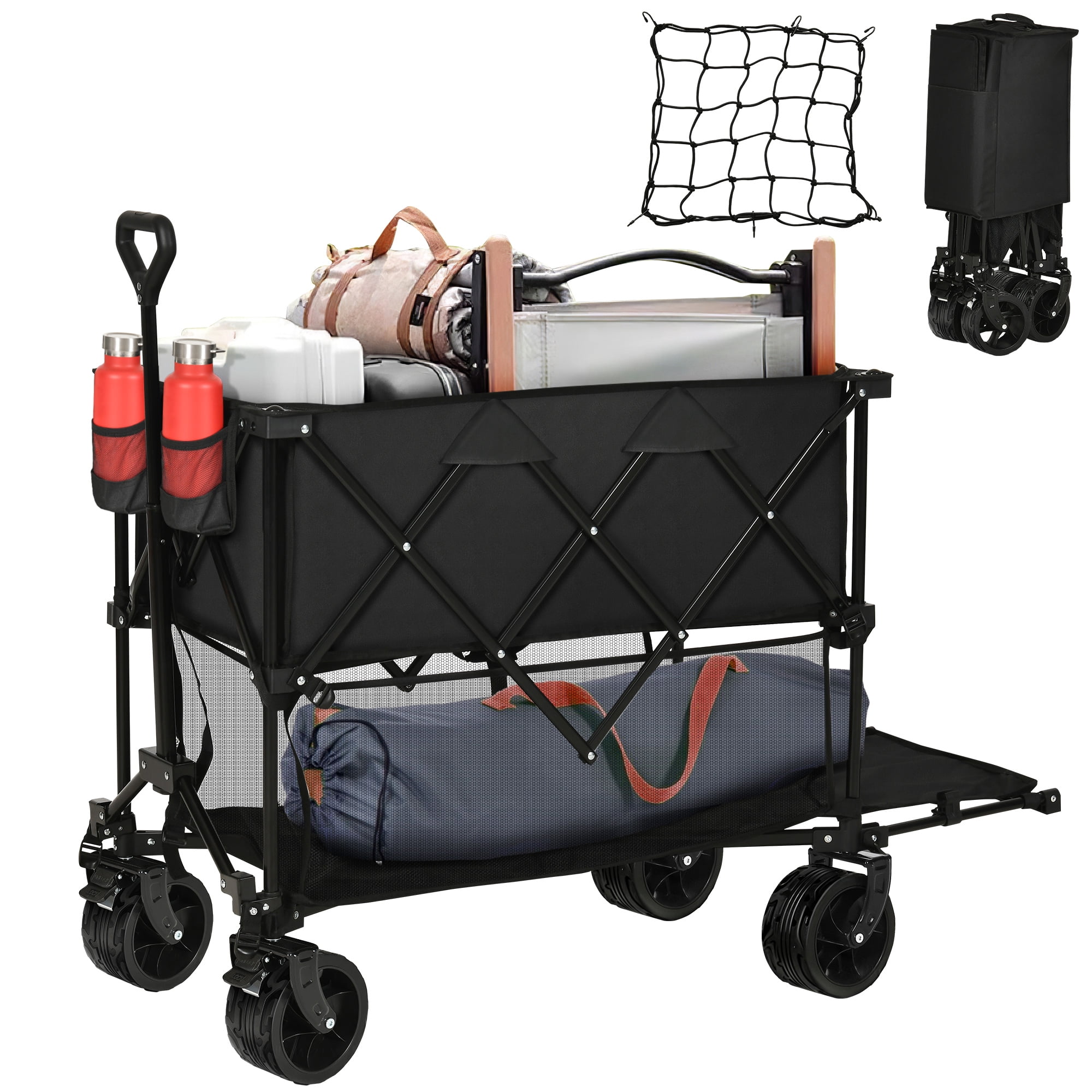 Dextrus Heavy-Duty Double Decker Camping Wagon, Collapsible with 52" Lower Deck for Outdoor Adventures