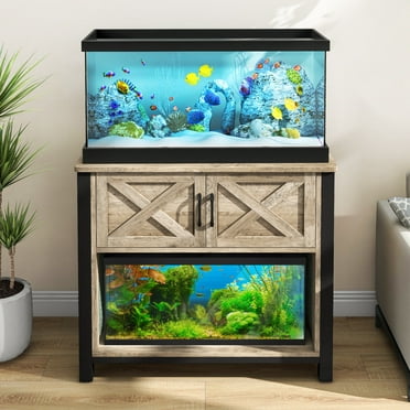 Dextrus Heavy Duty Metal Aquarium Stand with Power Outlets, 40-55 Gallon Fish Tank Stand, Turtle Tank, Reptile Terrarium with Cabinet, 670LBS Capacity-Gray