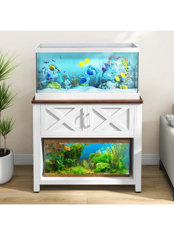 Dextrus Heavy Duty Metal Aquarium Stand with Power Outlets, 40-55 Gallon Fish Tank Stand, Turtle Tank, Reptile Terrarium with Cabinet, 670LBS Capacity-White