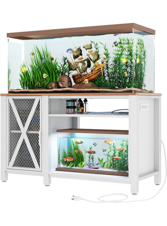 Dextrus Heavy Duty Metal Aquarium Stand with Power Outlets and Cabinet for 55-75 Gallon Fish Tank Stand, Turtle Tank, Reptile Terrarium (865lbs Capacity) - White