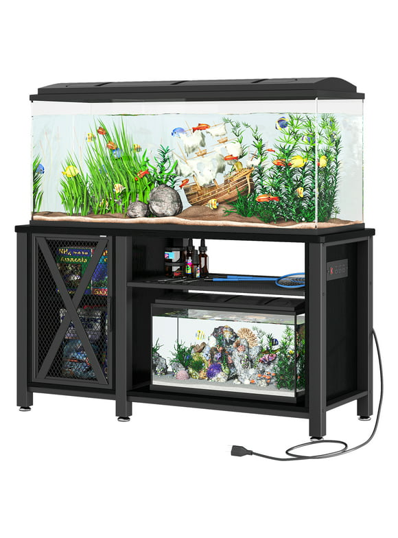 Dextrus Heavy Duty Metal Aquarium Stand with Power Outlets - Suitable for 55-75 Gallon Fish Tank Stand, Turtle Tank, Reptile Terrarium (865lbs Capacity) - Black