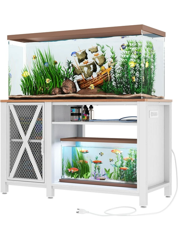 Dextrus Heavy Duty Metal Aquarium Stand with Power Outlets - Suitable for 55-75 Gallon Fish Tank Stand, Turtle Tank, Reptile Terrarium (880lbs Capacity) - White