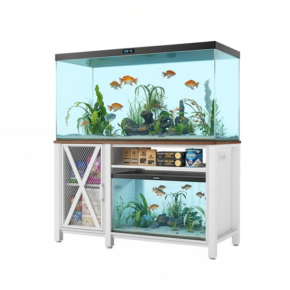 Dextrus Heavy Duty Metal Aquarium Stand with Power Outlets – 55-75 Gallon Tank, 880lbs Capacity, White
