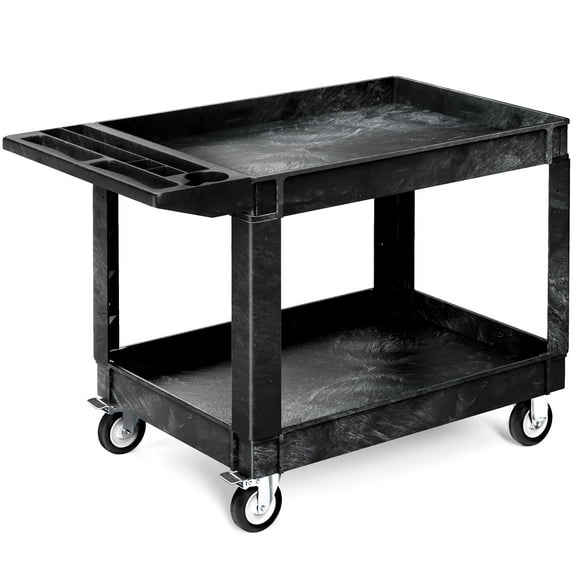 Dextrus Heavy-Duty Utility Cart, 550 lbs Capacity, 45 x 25 inch Plastic Rolling Service Cart with 2 Shelves, Black
