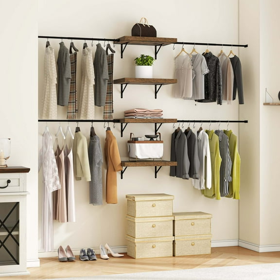 Dextrus Heavy Duty Walk In closet organizers and storage with 10 Hooks,closet shelves with 4 Expandable Hanger Rods - Black