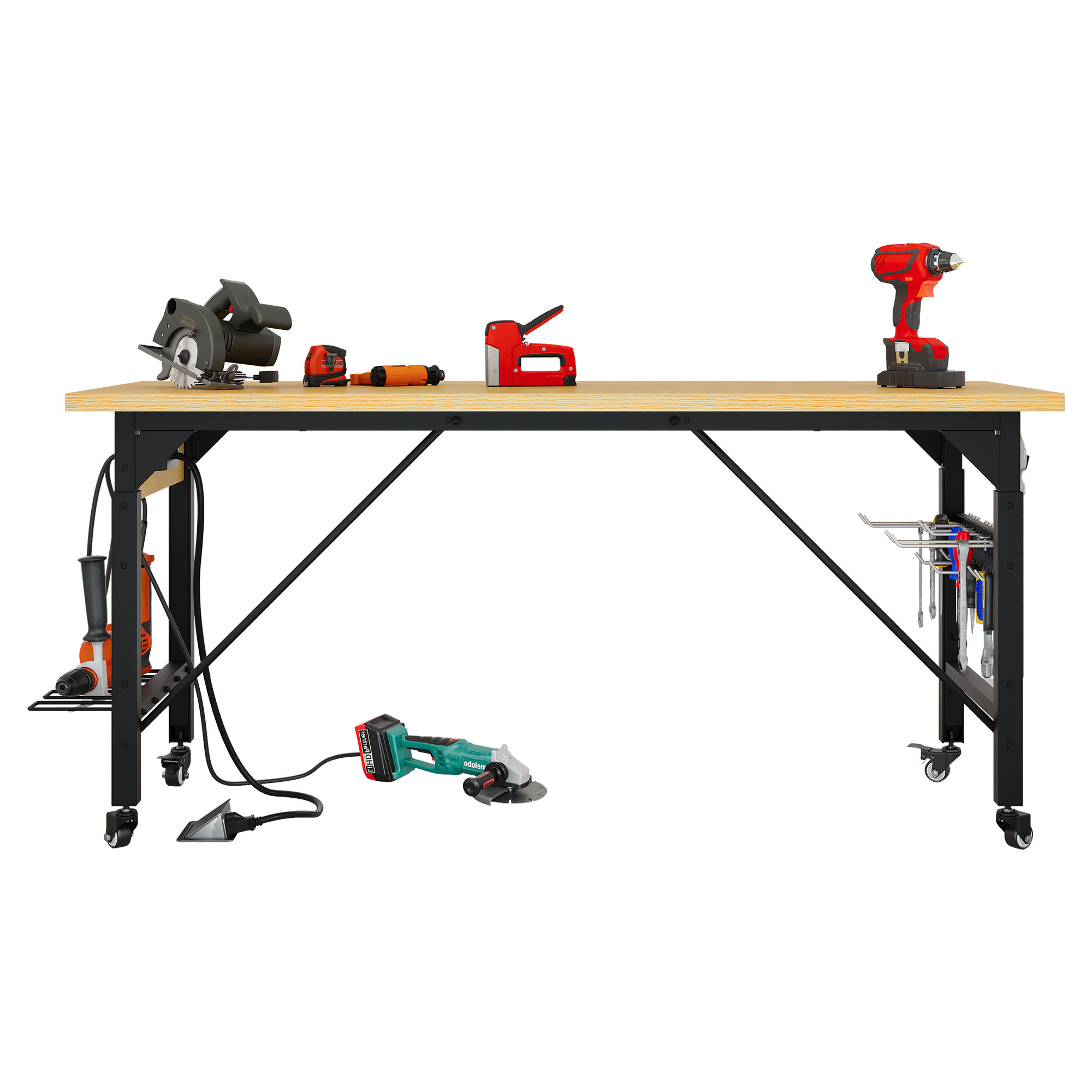 Dextrus Portable Workbench With Power Outlets Adjustable Height 
