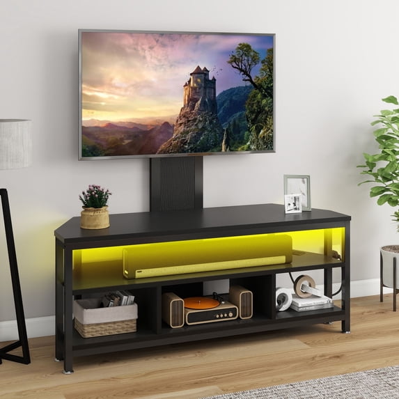 Dextrus Height Adjustable TV Stand Mount, Swivel Entertainment Center with Power Outlet and LED Lights, for TVs up to 70 inches