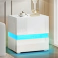 thumbnail image 1 of Dextrus High Gloss LED Nightstand, Acrylic Bedside Table with 3 Drawers for Bedroom, White, 1 of 10