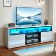 Dextrus High Gloss LED TV Stand for 75" TV, White Entertainment Center with Storage for Living Room