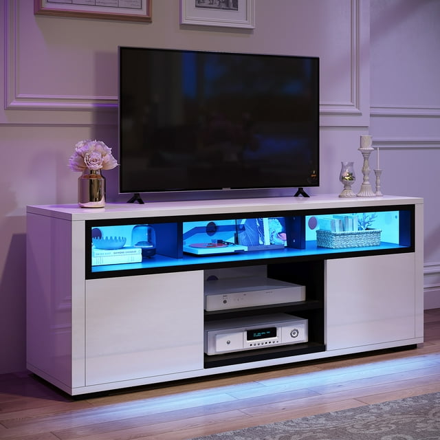 Dextrus High Gloss TV Stand with LED Ambient Lights, Modern TV Stand