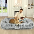 thumbnail image 1 of Dextrus Human Dog Bed, Oversized Memory Foam Dog Bed, 79"x43" with Blanket and Pillow, Removable Fur Cover, Grey, 1 of 7