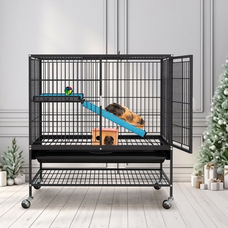 Dextrus Indoor Animal Cage for Small Pets, Metal Cage for Adult Rats, Rabbits, Ferrets, Chinchillas, Cats, Guinea Pigs, and Large Hamsters Single-Story