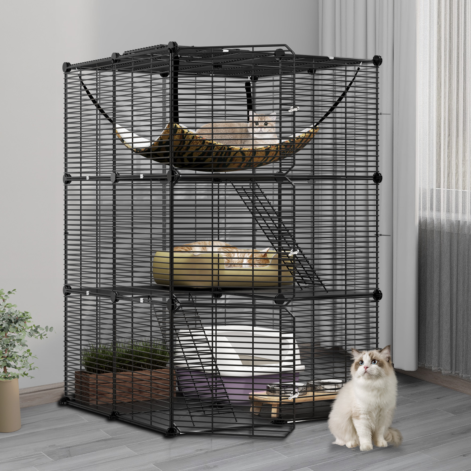 Dextrus Indoor Cat Cage with Extra Large Hammock for 1-2 Cats - DIY Cat Enclosure with Extra Large Hammock for Multiple Small Animals Cats, Ferret, Chinchilla, Rabbit,(28"L x 28"W x 41"H,Black) - image 1 of 5