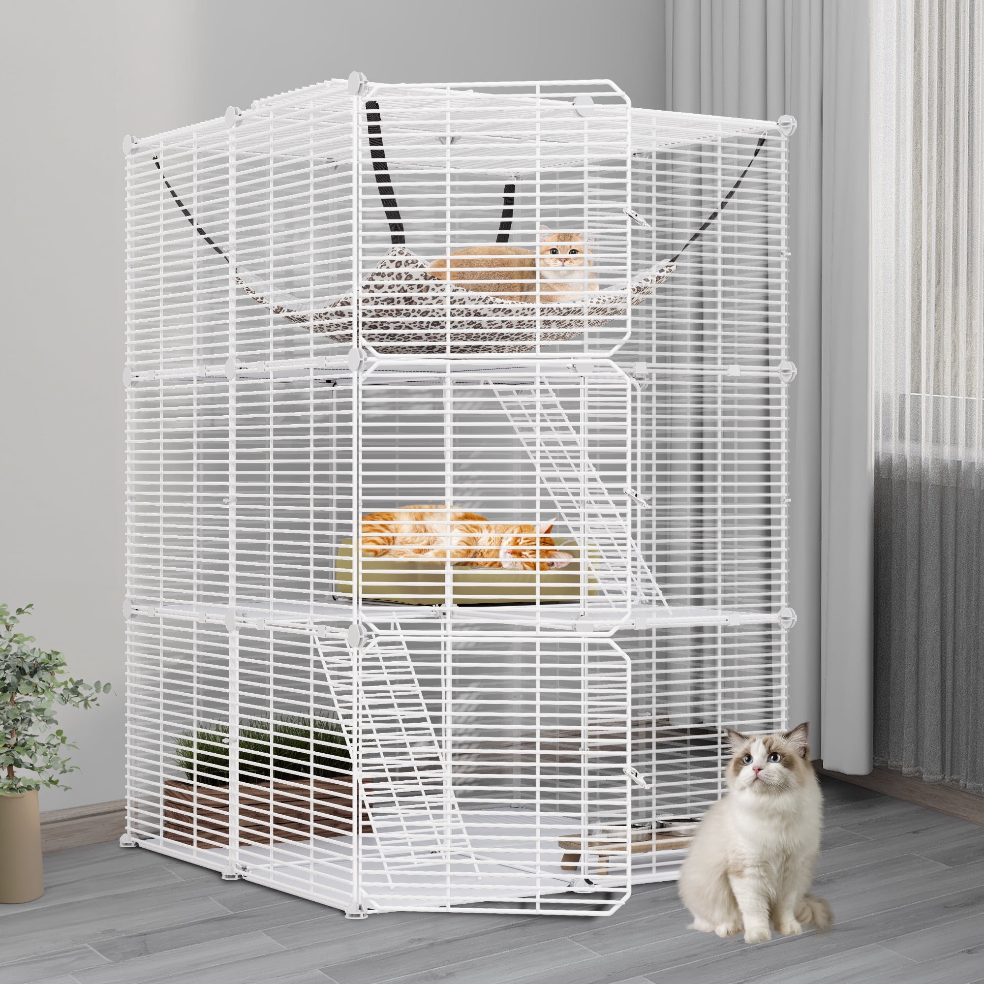 Dextrus Indoor Cat Cage with Large Hammock DIY Enclosure for Small Animals 28 L x 28 W x 41 H White Walmart