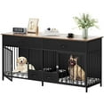 thumbnail image 1 of Dextrus Indoor Dog Crate Furniture Large Breed with Storage&Dog Feeder, Double Dog Kennel Furniture TV Stand, 74.8" Inch Wooden Decorative Dog Kennel Furniture for 2 Dogs, Black, 1 of 6