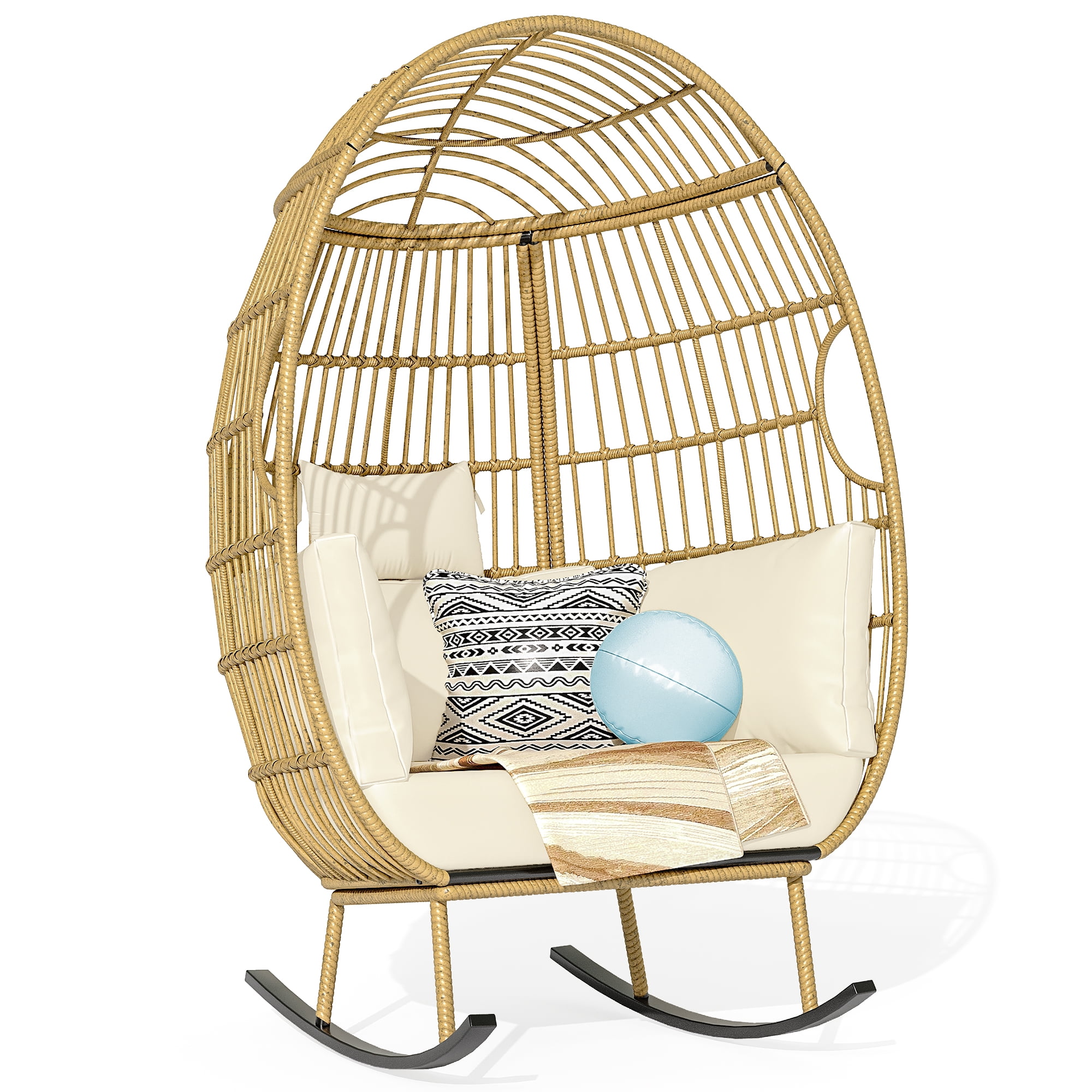 Dextrus Indoor Outdoor Rocking Egg Chair, Wicker Patio Rocking Basket