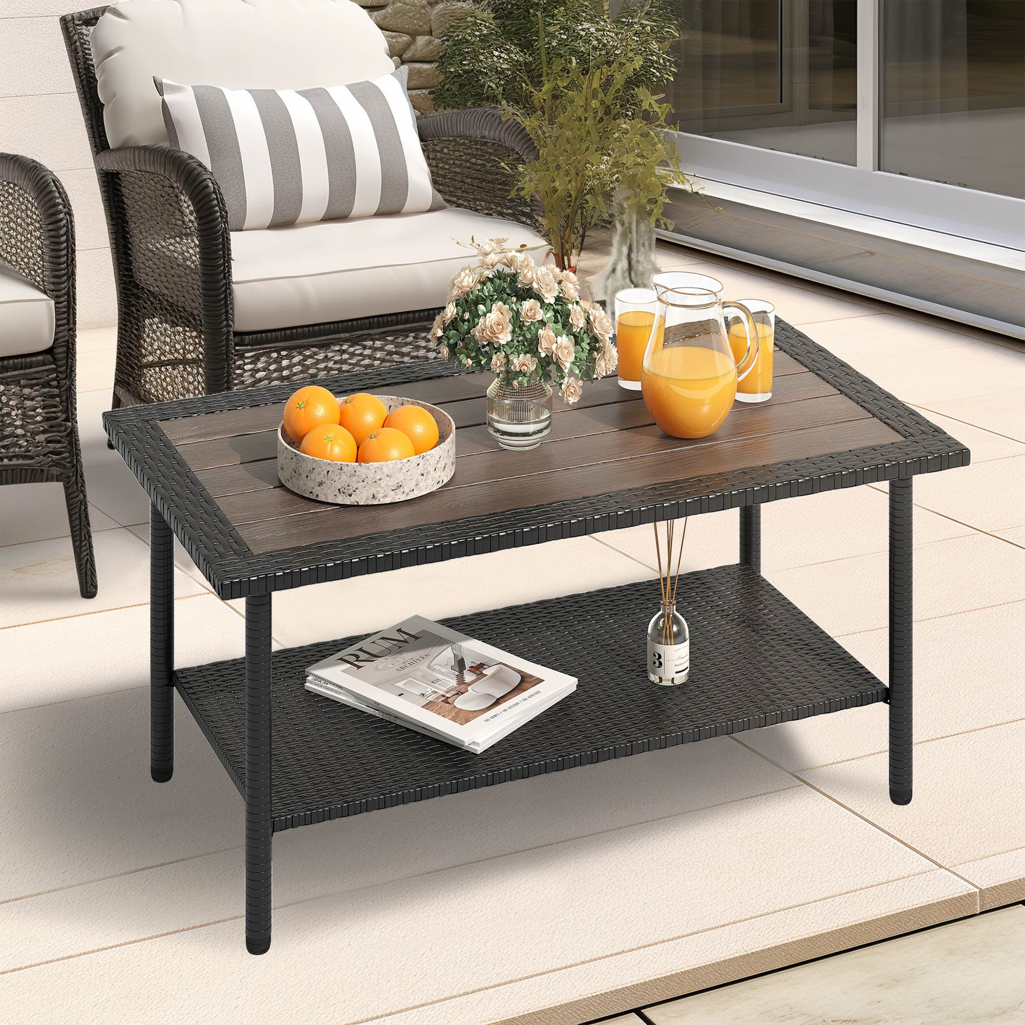 Dextrus Rattan Backyard Wicker Coffee Table, Indoor Outdoor Patio