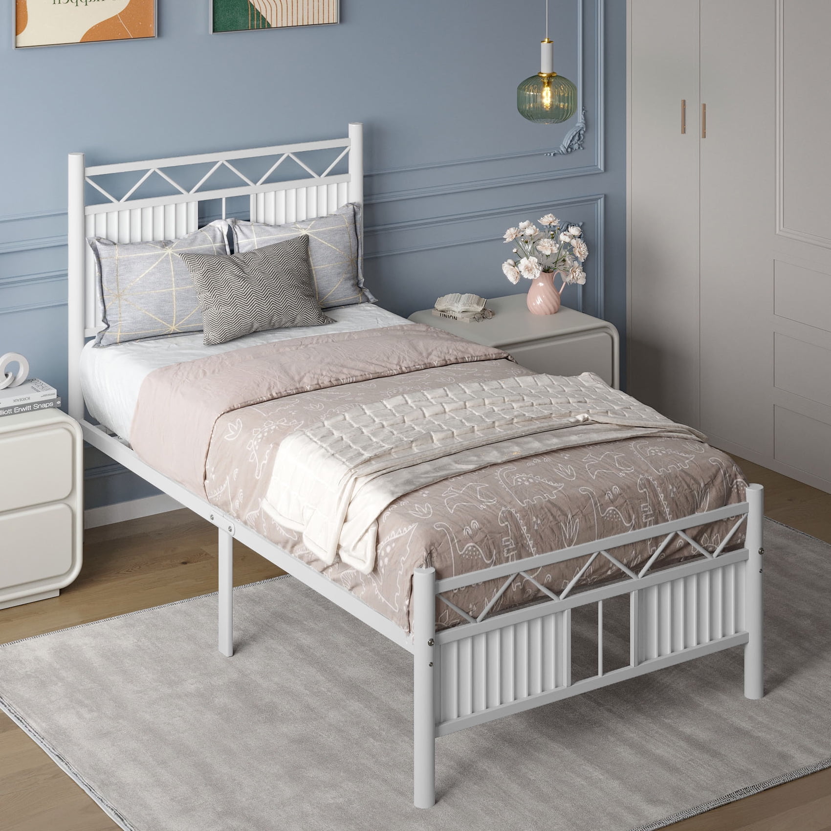 Dextrus Industrial Twin Platform Metal Bed Frame with Headboard ...