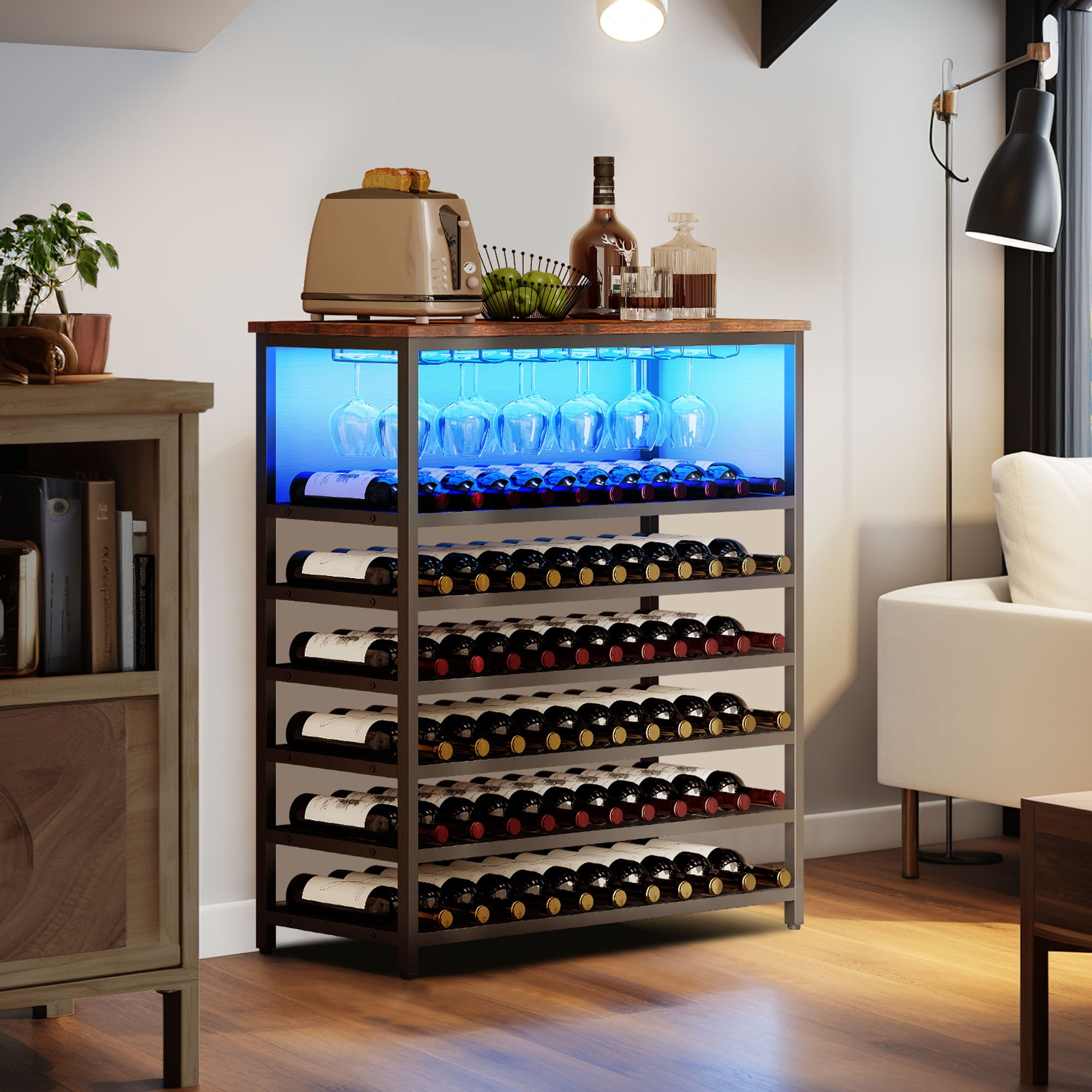 Dextrus Industrial Wine Cabinet with LED Light Freestanding Rack Table ...