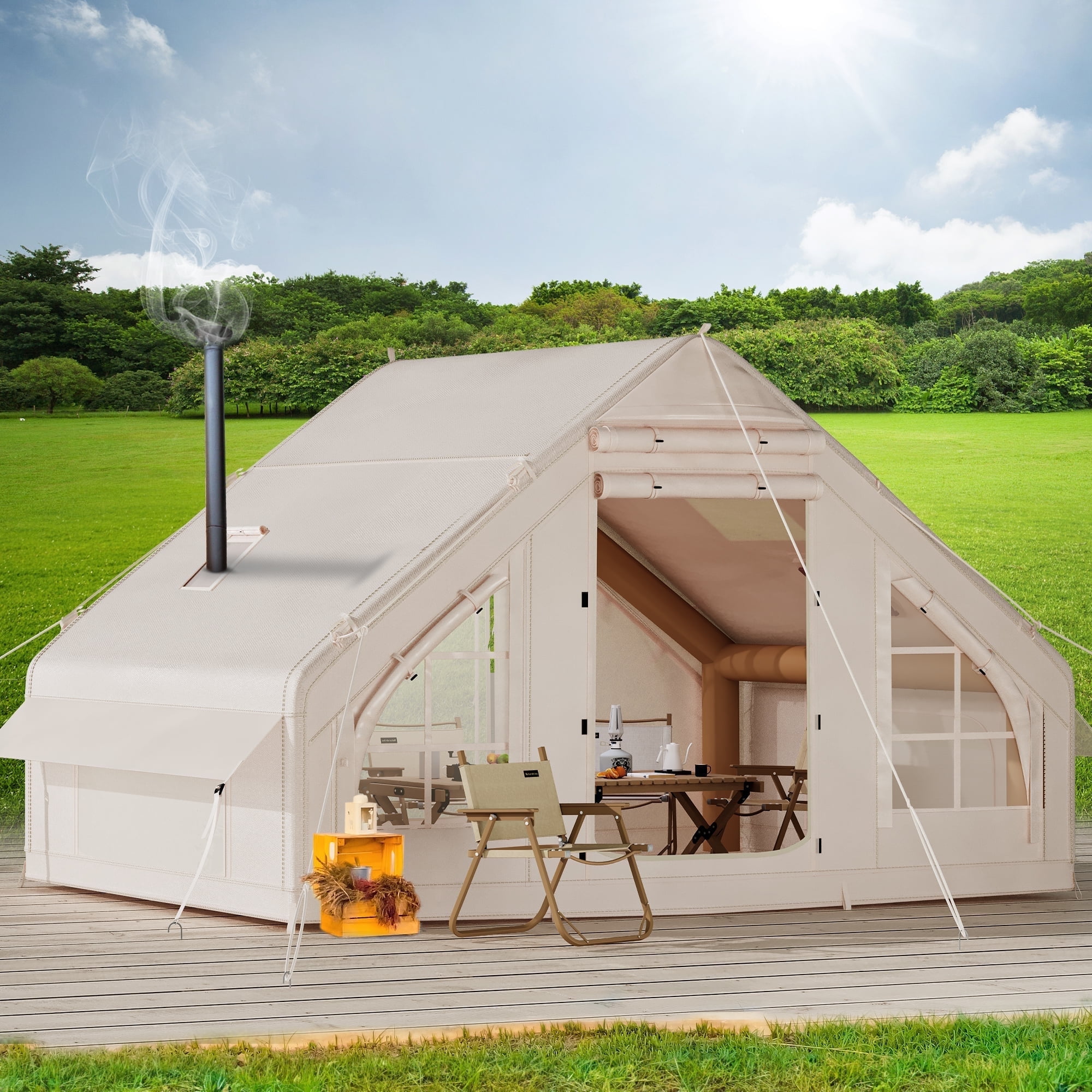 Dextrus Inflatable Camping Tent with Pump, Glamping Tents, Easy Setup 4 Season Waterproof Windproof Outdoor Blow Up Tent, Suitable for 2-6 people
