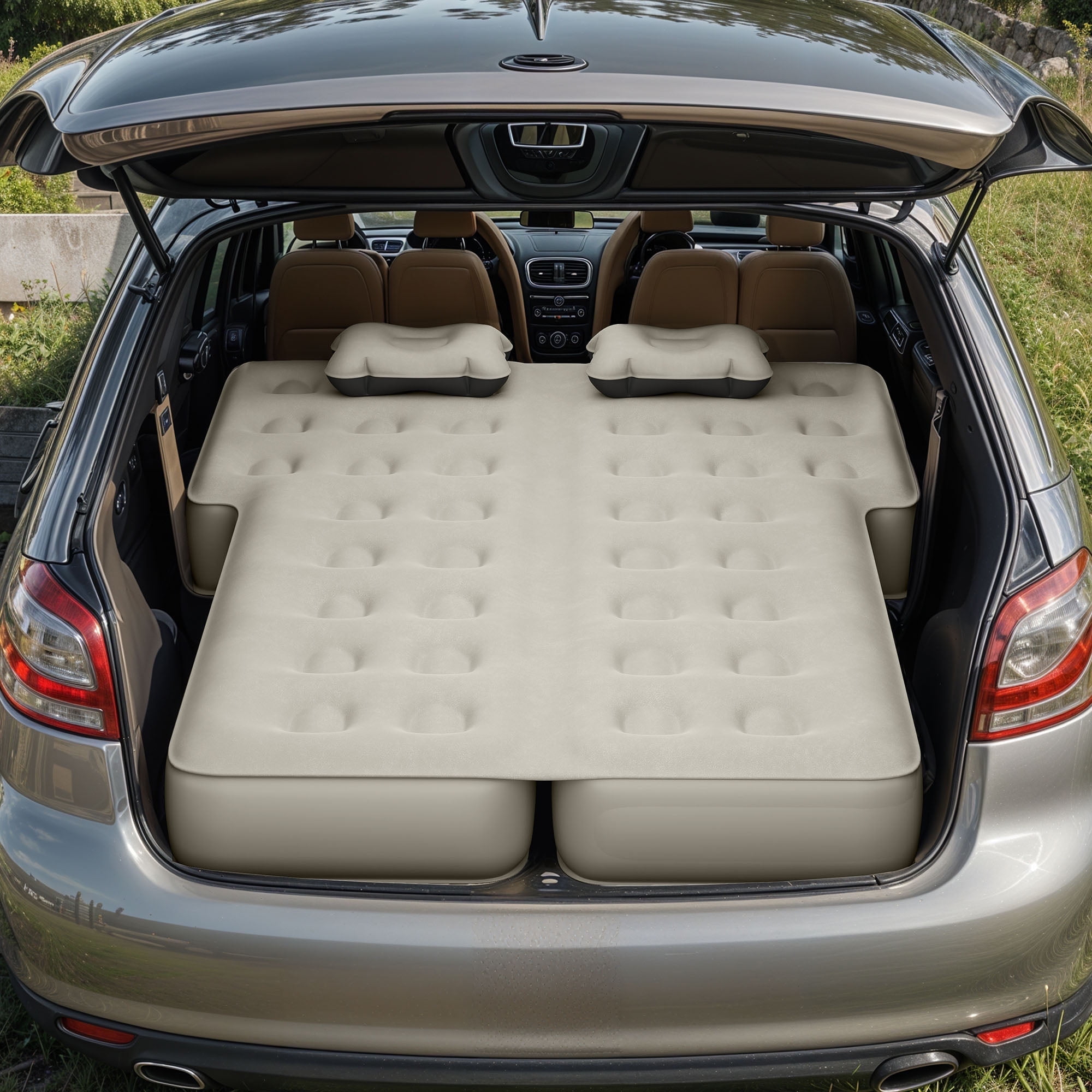 Dextrus Inflatable Car Air Mattress with Pump, Portable SUV Air Bed with Pillows for Camping, Home, Travel, Gray