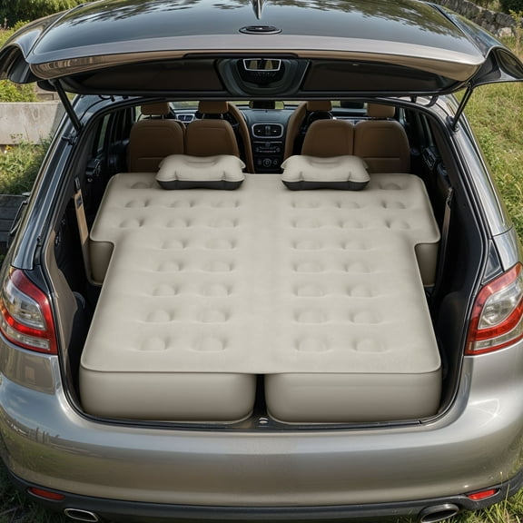 Dextrus Inflatable Car Air Mattress with Pump, Portable SUV Air Bed with Pillows for Camping, Home, Travel, Gray