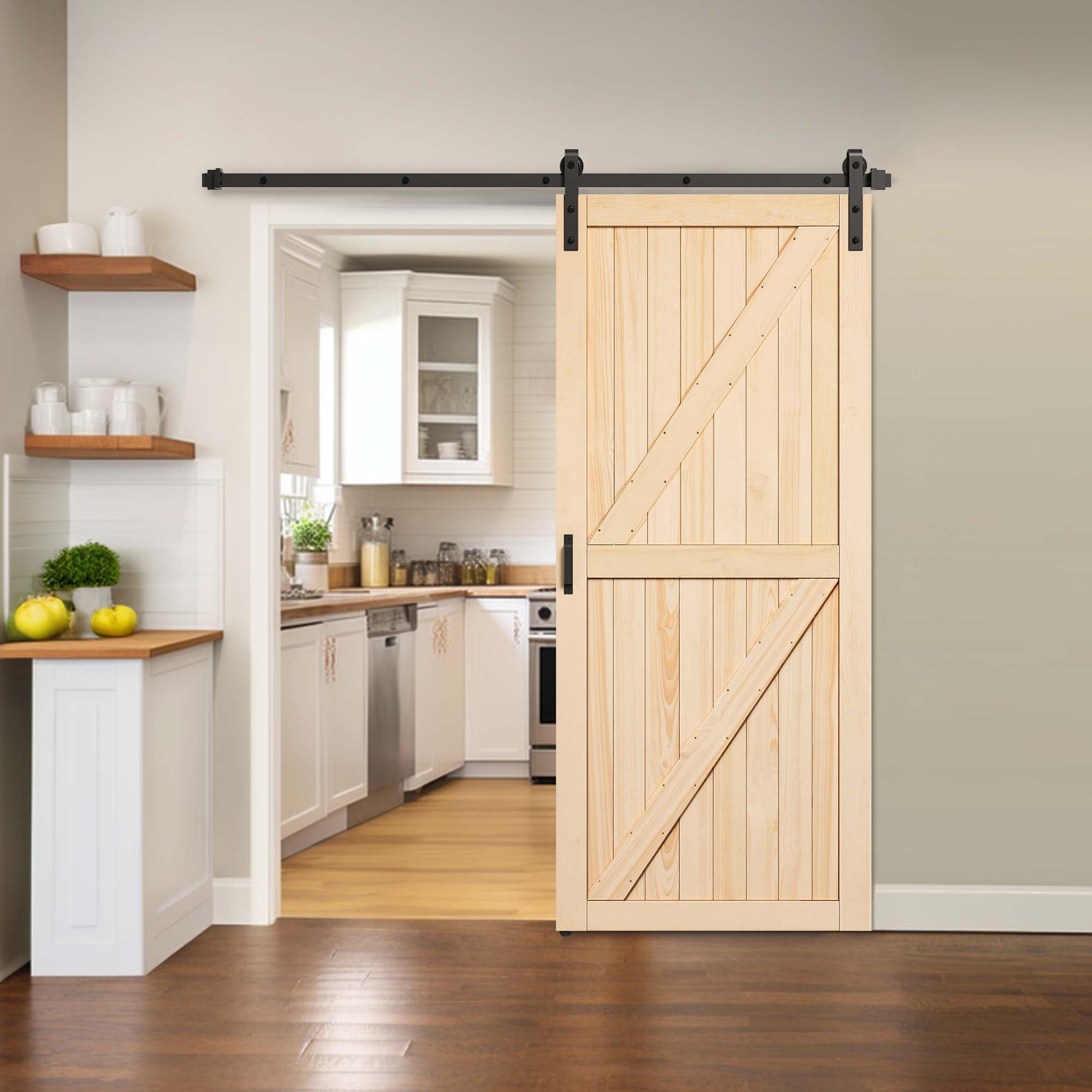 DEXTRUS Interior Sliding Barn Door 36" x 84", 36"L x 3.5"W x 88"H Natural MDF Barn Door Hardware Kit