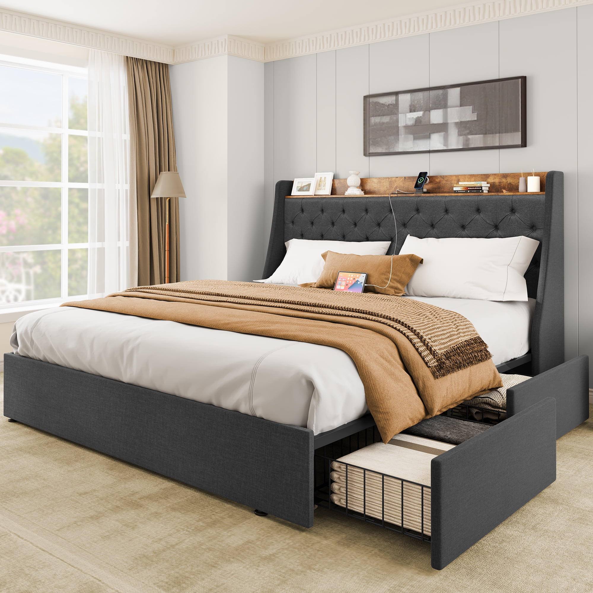 For box spring queen bed frame with headboard discount