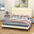 thumbnail image 1 of Dextrus King Size Bed Frame, Refined Metal & Wood Structure, Plush Upholstered Headboard, No Box Spring Necessary, Easy Installation, 43.3" Headboard, Beige, 1 of 5