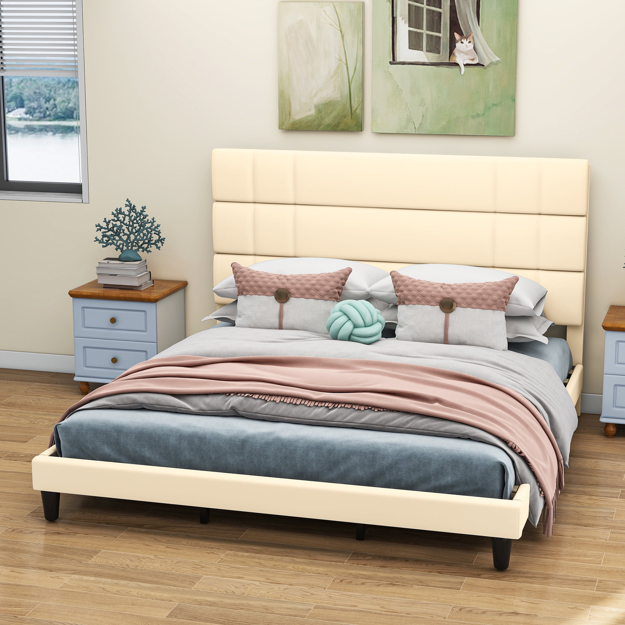 Dextrus King Size Bed Frame, Refined Metal & Wood Structure, Plush